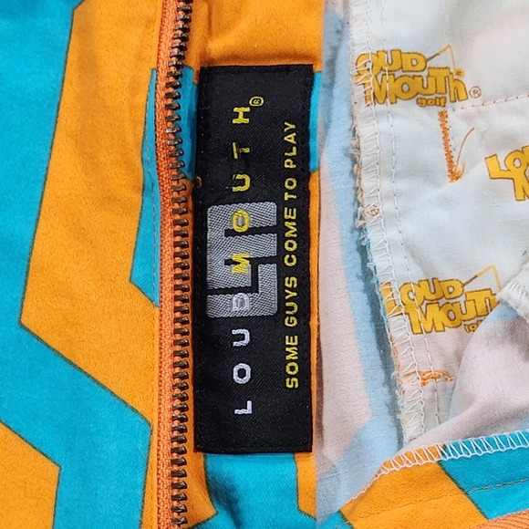 Loudmouth Golf Shorts Mens 34 Orange Blue Hex Pattern Geometric Summer‎ Fun Logo - Picture 5 of 12